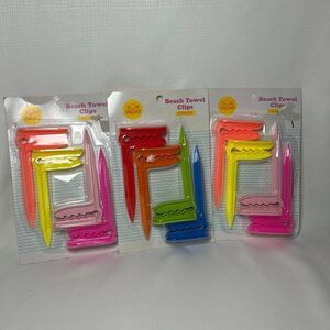 Lot Of 3 Set New Sun Squad Beach Towel Clips Outside Anchor Clip Spikes